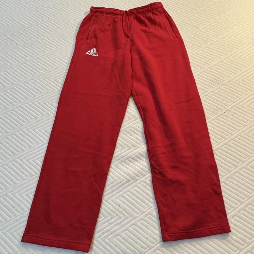 Adidas Red Straight Leg Sweatpants Men's Medium M Pockets Drawstring Logo EUC